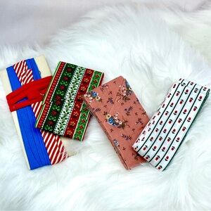 VINTAGE Holiday Winter Yule Christmas Ribbon Fabric Pattern Bundle Lot